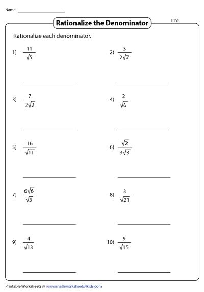 rationalizing the denominator worksheet kuta pdf